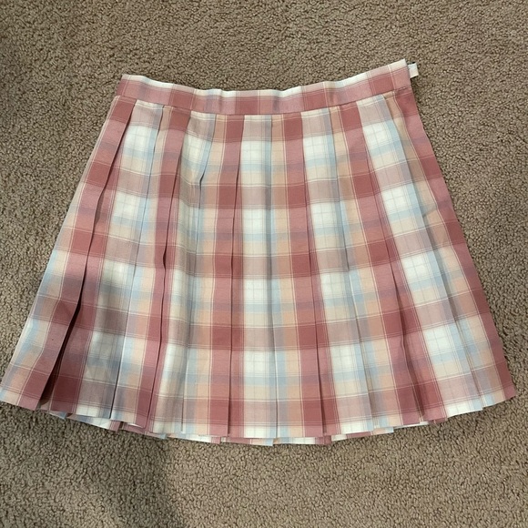 FRUIT SUGAR (Junior) Pleated Checkered Plaid Pink Mini Skirt - Picture 7 of 7